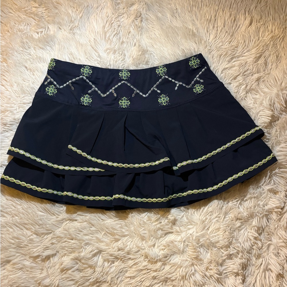 Lucky in Love tennis/ pickleball skirt/ skirt navy with yellow/ green size XS